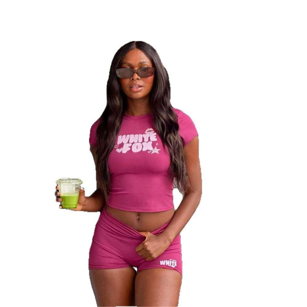 Women's New Sports Personality Letter Print Short Sleeve Top Waist-Hugging Tight Shorts Set B5