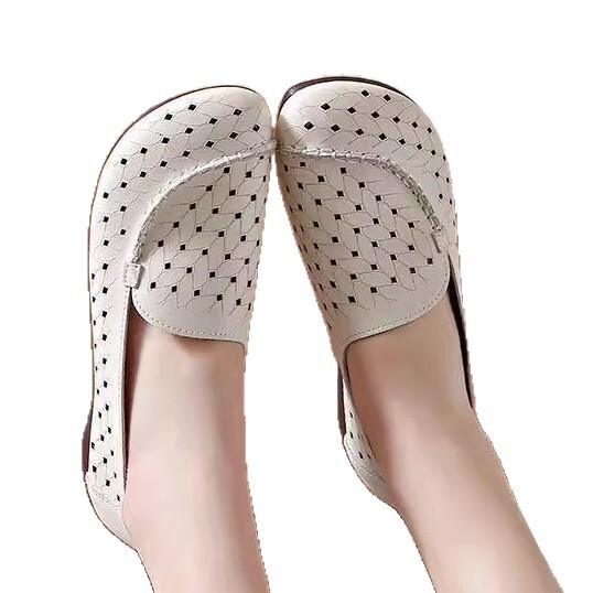 Ddmysports Casual Sandals Hollow Out Women S Soft Sole Single Closed Toe Mid Flat Comfortable Summer New Breathable Hole Leather Shoes Outdoor Shoes