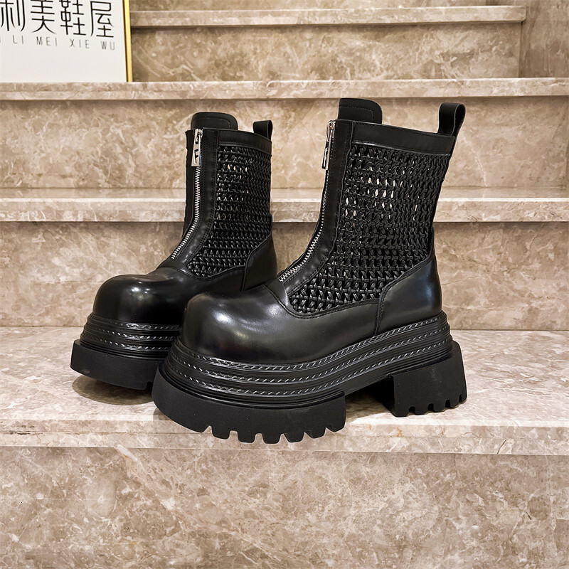 Ddmysports European Style Summer Ins Super Popular Hollow Thick Sole Platform Chunky Heel Martin Motorcycle Sandals Short Smoke Tube Boots Women S Sho