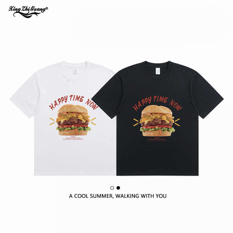 Creative Burger Crew Neck Summer Casual Fashion Pure Cotton Short Sleeve T-Shirt Unisex Base Shirt Daily Wear
