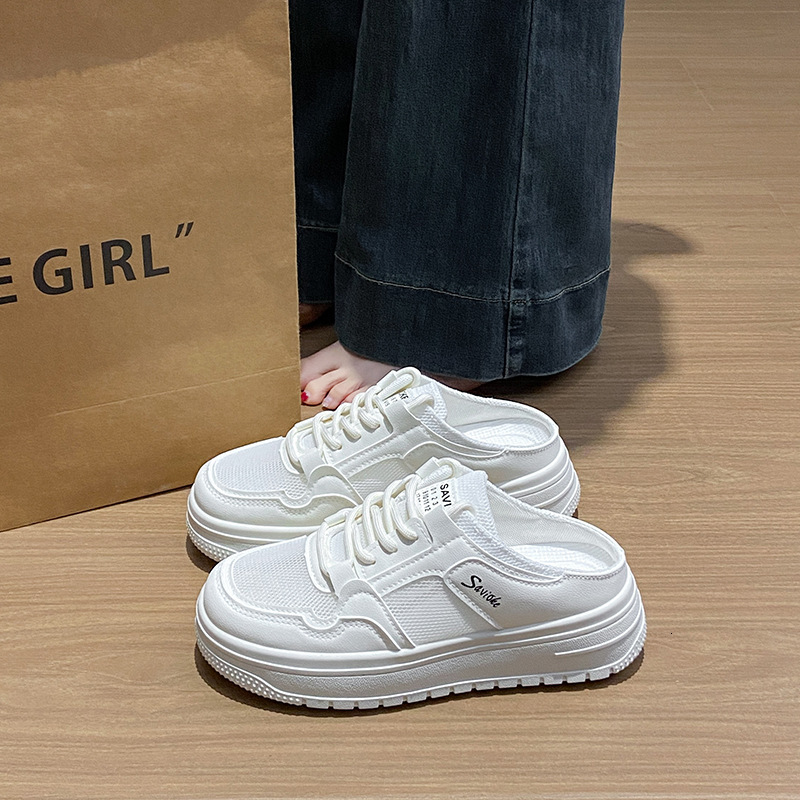 Ddmysports Summer New Half Slip White For Women Mesh Breathable Student Sneakers Casual Shoes With Height Increase P Outdoor Shoes