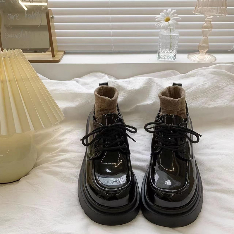 Ddmyoutdoor Black Chunky Heel Women S Leather British Style Spring Summer Lace Up JK Height Increasing Mary Jane Loafers Commuter Work Shoes Outdoor S