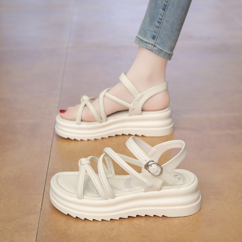 Ddmyoutdoor Platform Sandals For Women Summer New Fashion Versatile Design Sense Niche Temperament One Strap Roman Shoes Outdoor Shoes