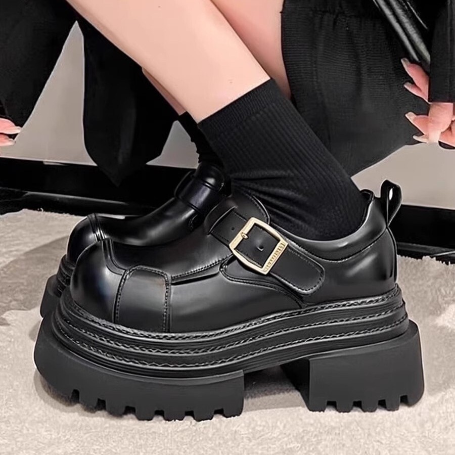 Ddmysports Spring And Autumn Thick Soled Loafers For Women New Versatile College Style Chunky Heel Height Increasing JK Casual Shoes Outdoor Shoes