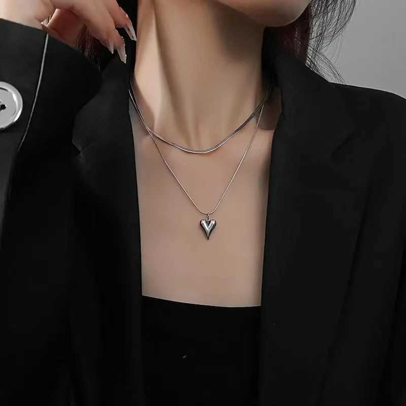 Double Layered Heart Pendant Necklace for Women Simple Neck Chain Jewelry Z250614