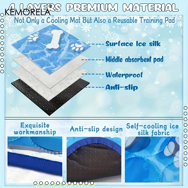 KEMORELA Large Dog Cooling Pad Self-Cooling Ice Silk Pad Washable Pet Dog Cooling Mat for Summer Comfortable Dogs And Cats 250614