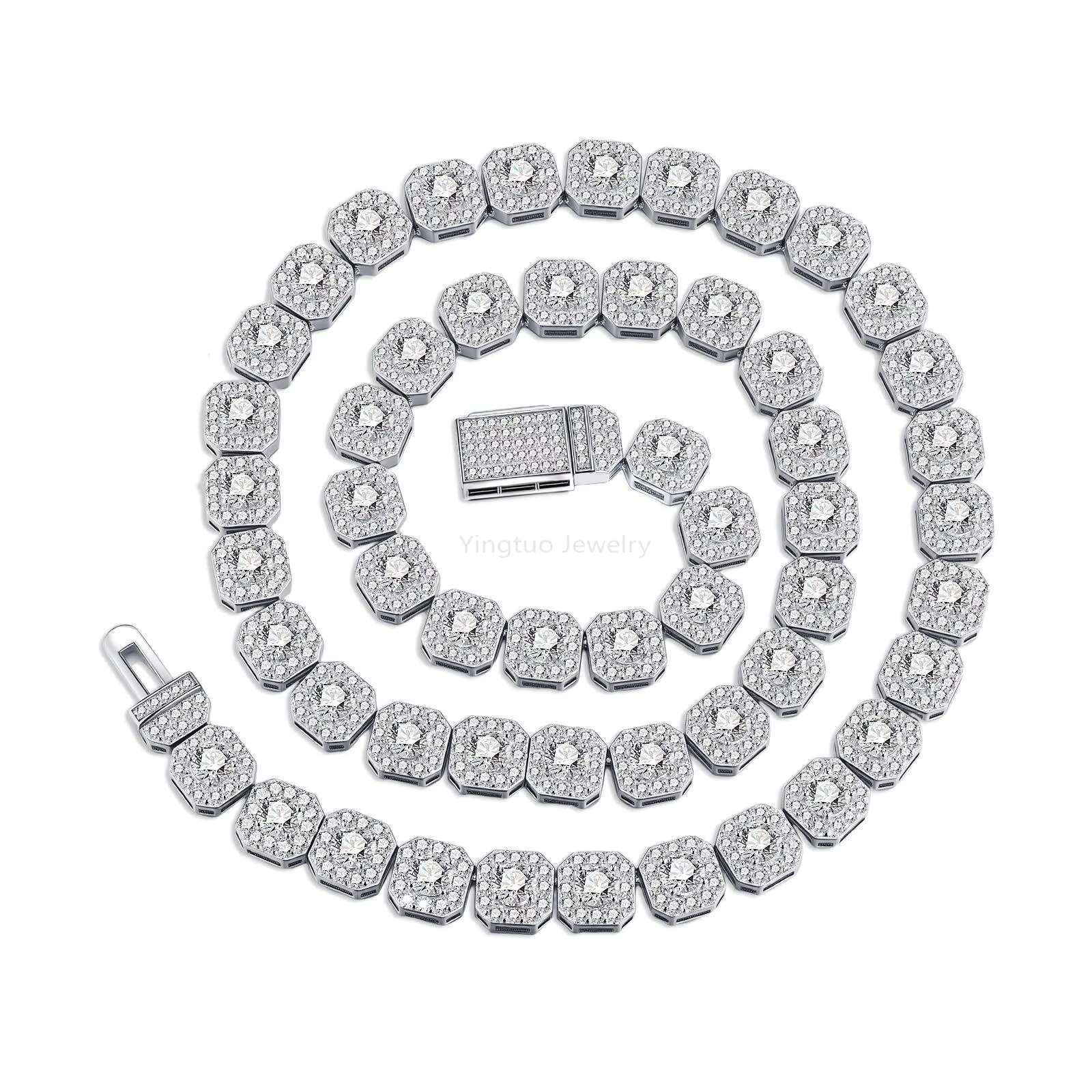 Wholesale Hip Hop 925 Sterling Silver VVS D Color Moissanite Diamond Jewelry Iced Out Tennis Chain Bracelet Necklace for Men