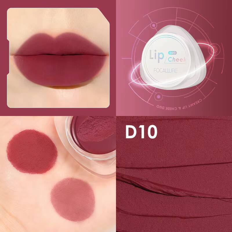FOCALLURE 12 Colors Cream Smooth Matte Lipstick Waterproof Long Lasting Moist Lip Cheek Dual-Use Women Beauty Cosmetic happy