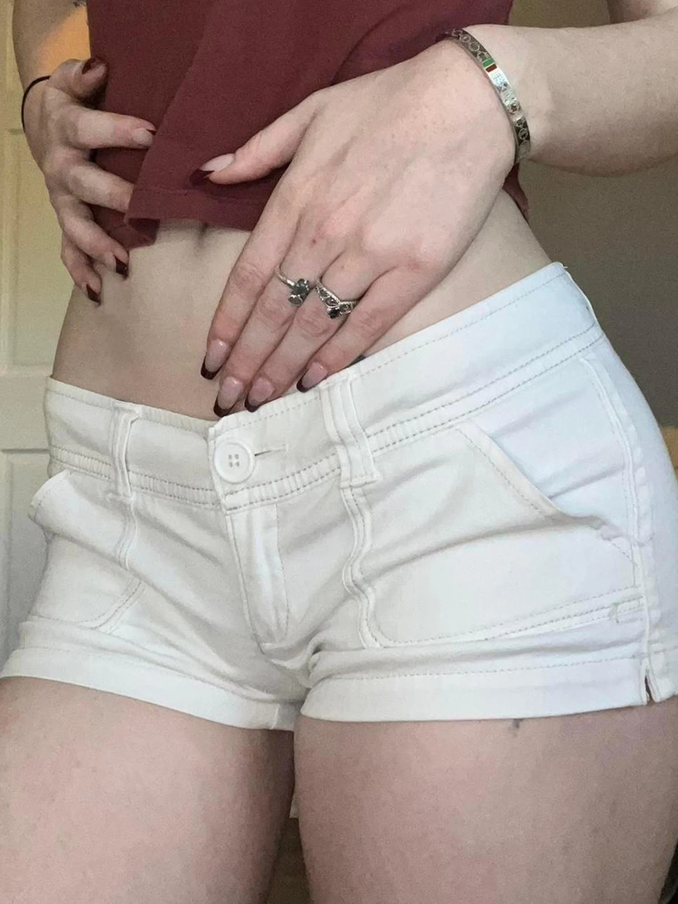 Y2K Womens Knitted White Shorts Pockets Sexy Low Rise Skinny Super Short Pants Streetwear Casual Summer Chic Basic Shorts Chic 250613