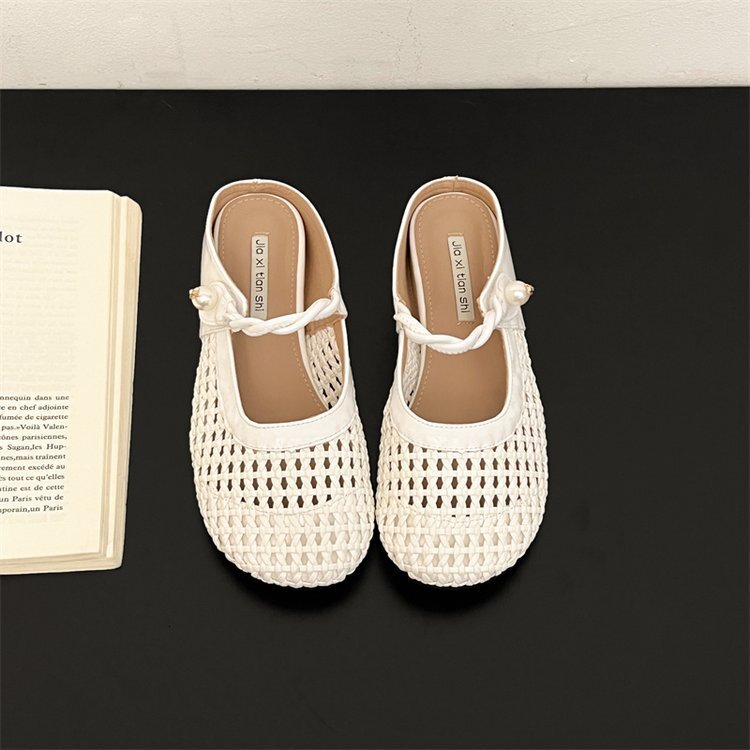 Ddmyoutdoor Hidden Wedge Woven Hollow Out Closed Toe Half Slippers For Women Outdoor Summer New Breathable Thick Sole Sandals To Match Skirts Outdoor 