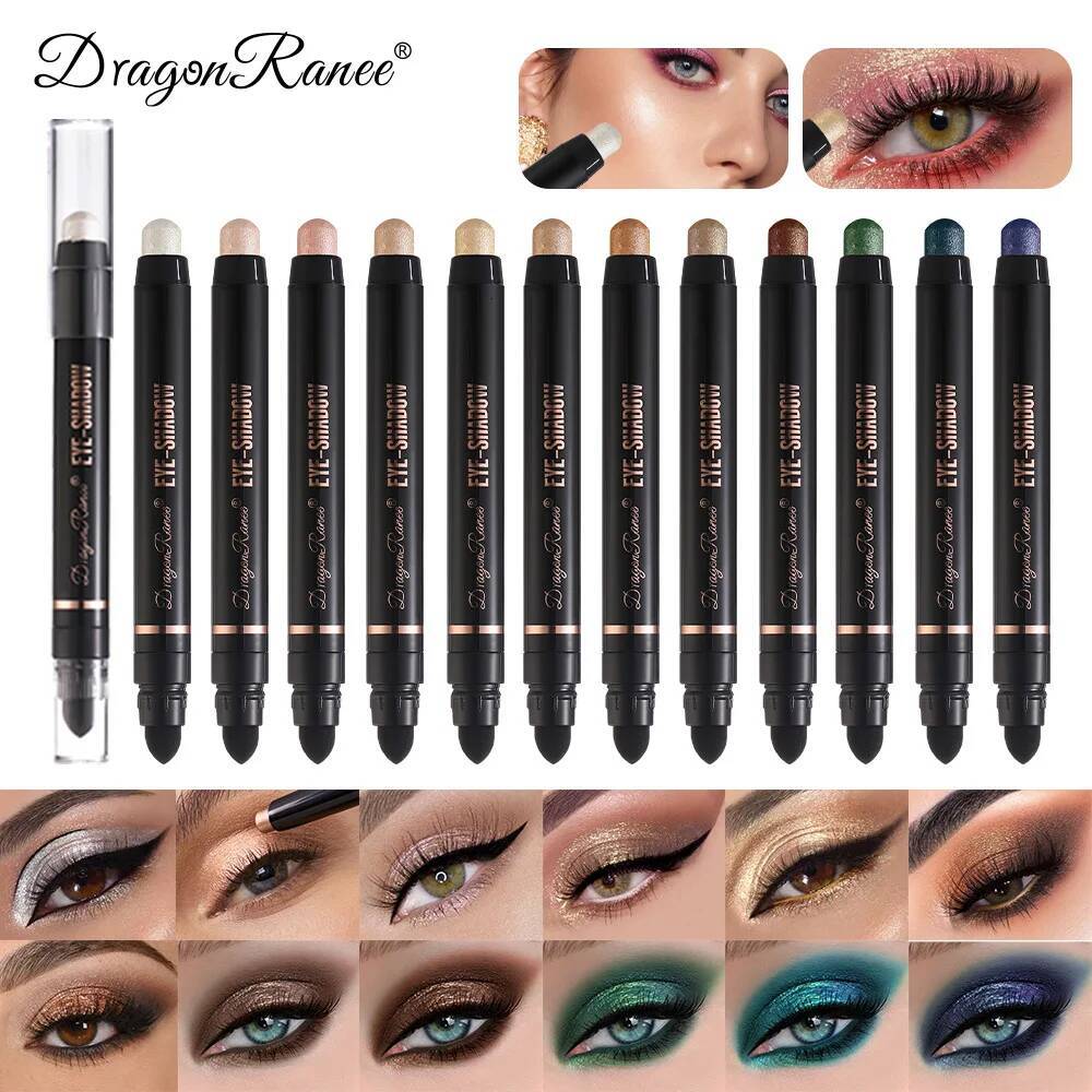 12Color Metallic Pearlescent Eyeshadow Pencil Waterproof Lasting Double Head Glitter Golden Eye Shadow Pen Eyeliner Stick Makeup
