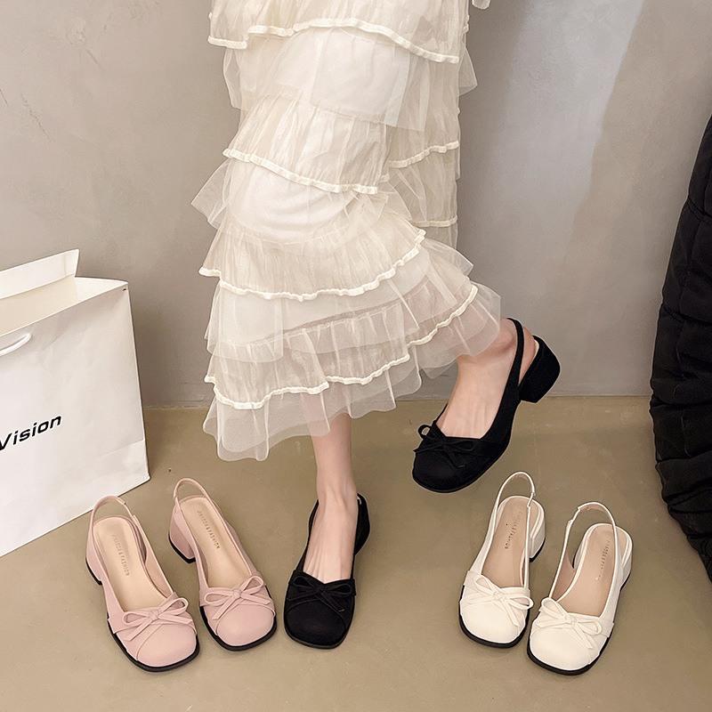 Ddmyoutdoor Spring Summer New Sweet Small Square Chunky Heel Bowknot Peep Toe Sandals For Women Satin Shallow Mouth Back Strap Single Shoes Outdoor Sh