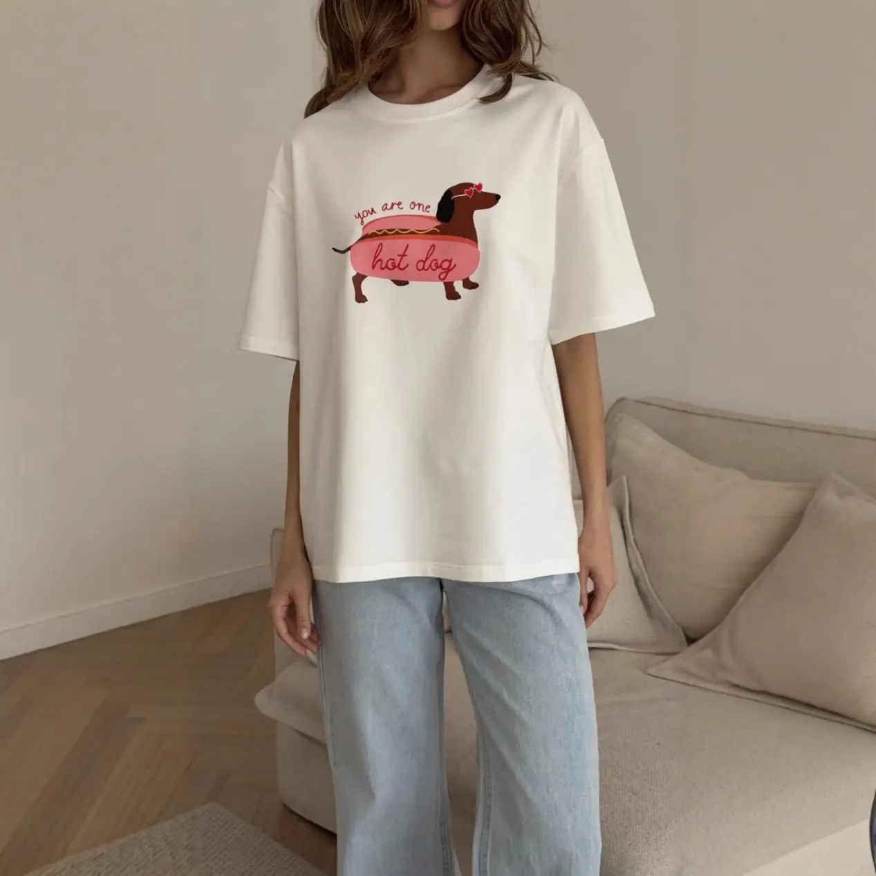 Y2K Cute Puppy Print T-Shirt - Women's Cartoon Graphic Tee, Summer Streetwear Couple Half Sleeve Casual Top