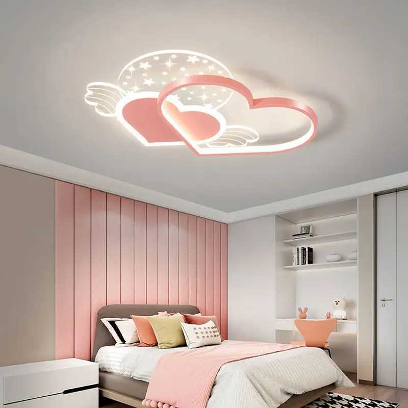 Warm Romantic Childrens Room Ceiling Lamps LED Heart Shaped Lamp Pink Crown Light Princess Room Girl Boy Bedroom Ceiling LightsXJ2500613