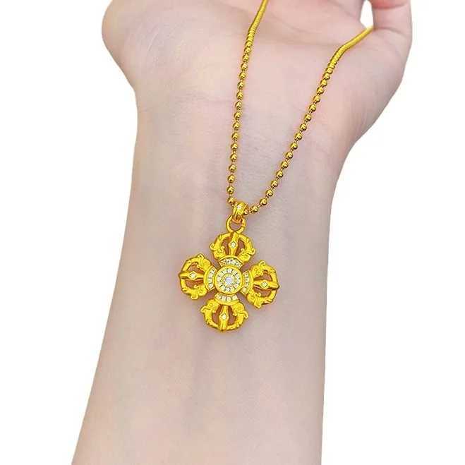 9999 24K real gold store same gold sub mens and womens necklaces with diamond studded cross pendant jewelry Z250614