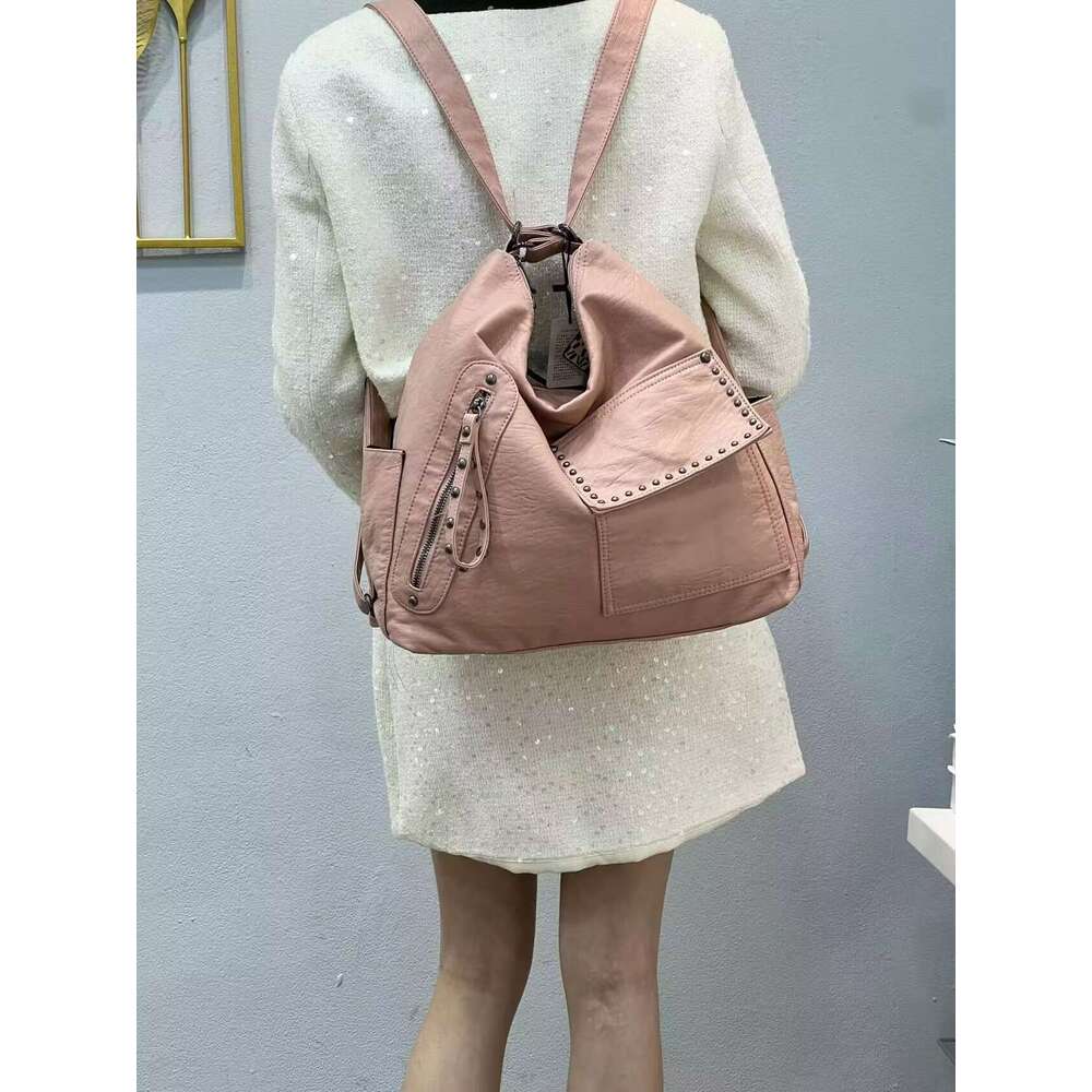 New Large Capacity Women's Trendy Fashionable Shoulder Versatile Backpack Soft Leather Crossbody Bag