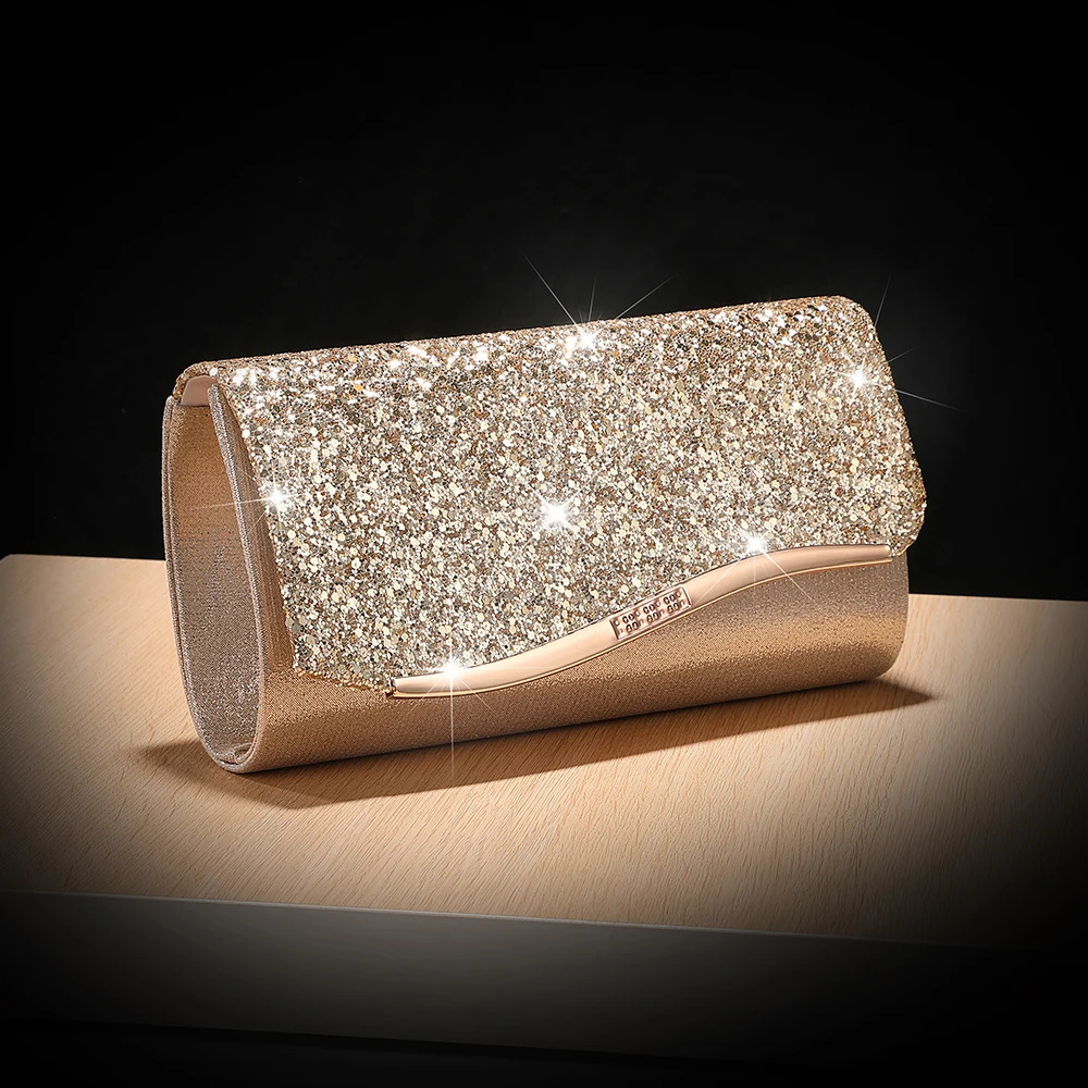 Purple Glitter Clutch Bag with Long Chain Strap Sparkling Evening Purse for Gala Dinner Red Carpet and Luxury Gatherings 250614