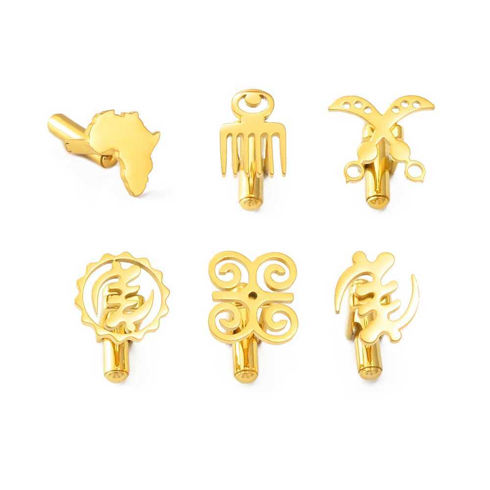Anniyo (2Pieces) Cufflinks Men Women Cuffs Jewelry Africa Map Ancient Egyptian Symbol Akofena Dwennimmen Duafe Gye Nyame # 324501 XJ250614