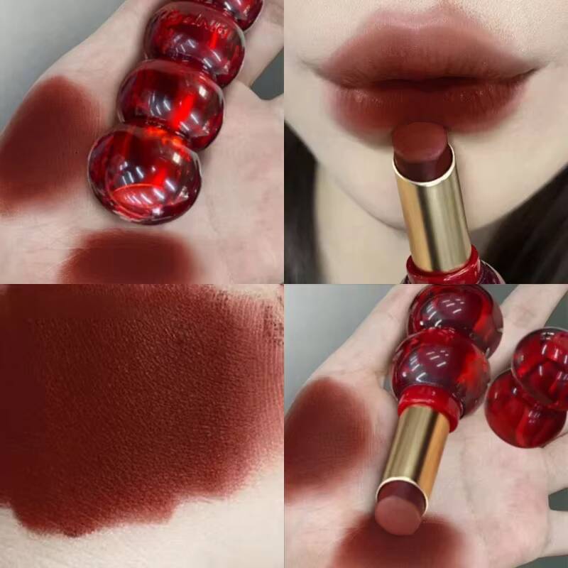 Matte Velvet Lipstick Cute Gourd Shape Easy To Wear Solid Gloss Waterproof Non-stick Cup Lip Tint Korea Makeup Cosmetics happy