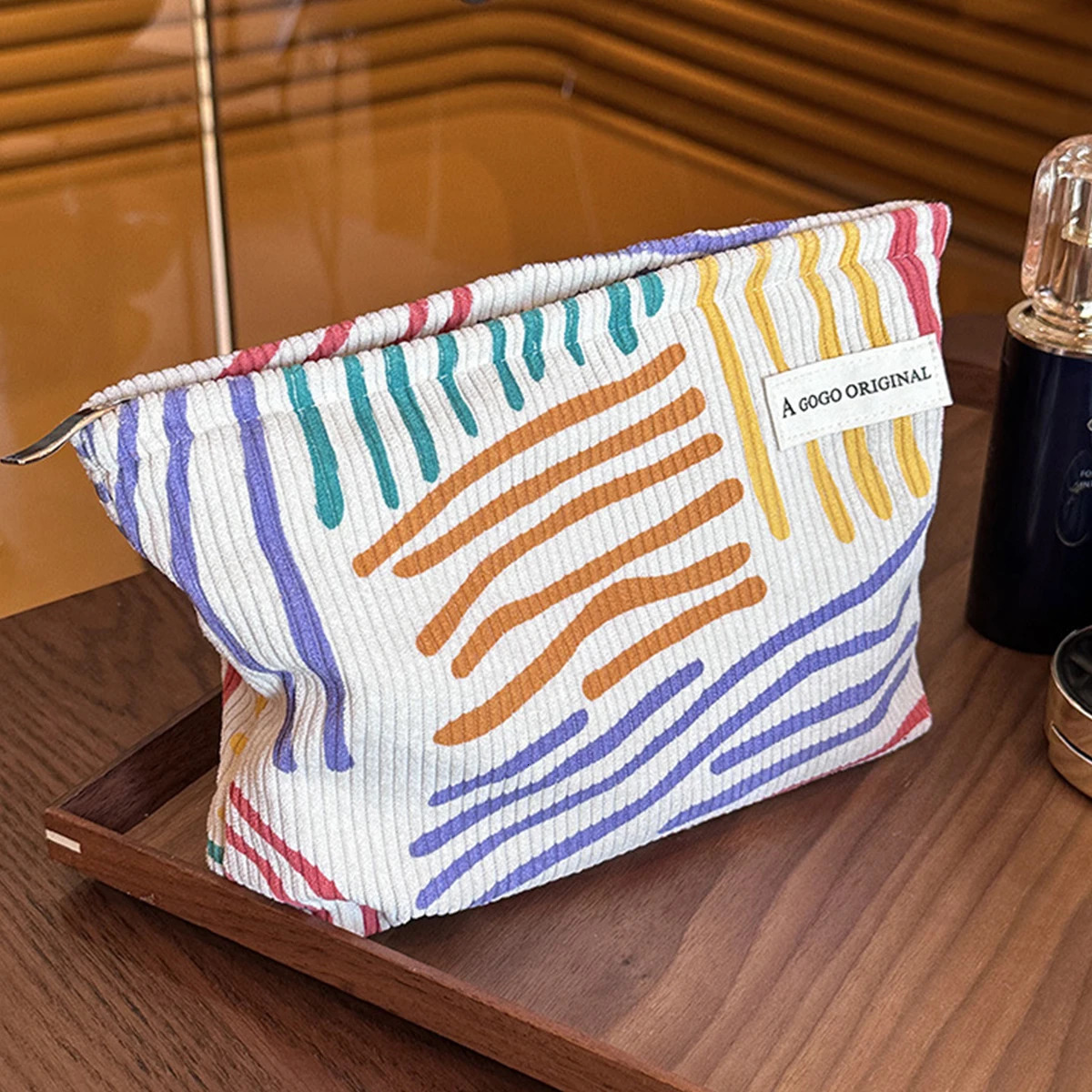 Corduroy Women Cosmetic Bag Large Capacity Makeup Storage Travel Portable Organizer Zipper Wash Bag 250614