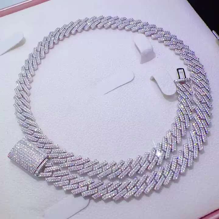 Unisex Shimmering Moissanite Embellished 10 MM Thick Sterling Silver Cuban Chains