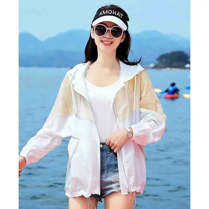 Korean Summer Female Hooded Splicing Long Sleeved Sun Protection Coat Women Students Loose Fitting Sunscreen Jacket 250611