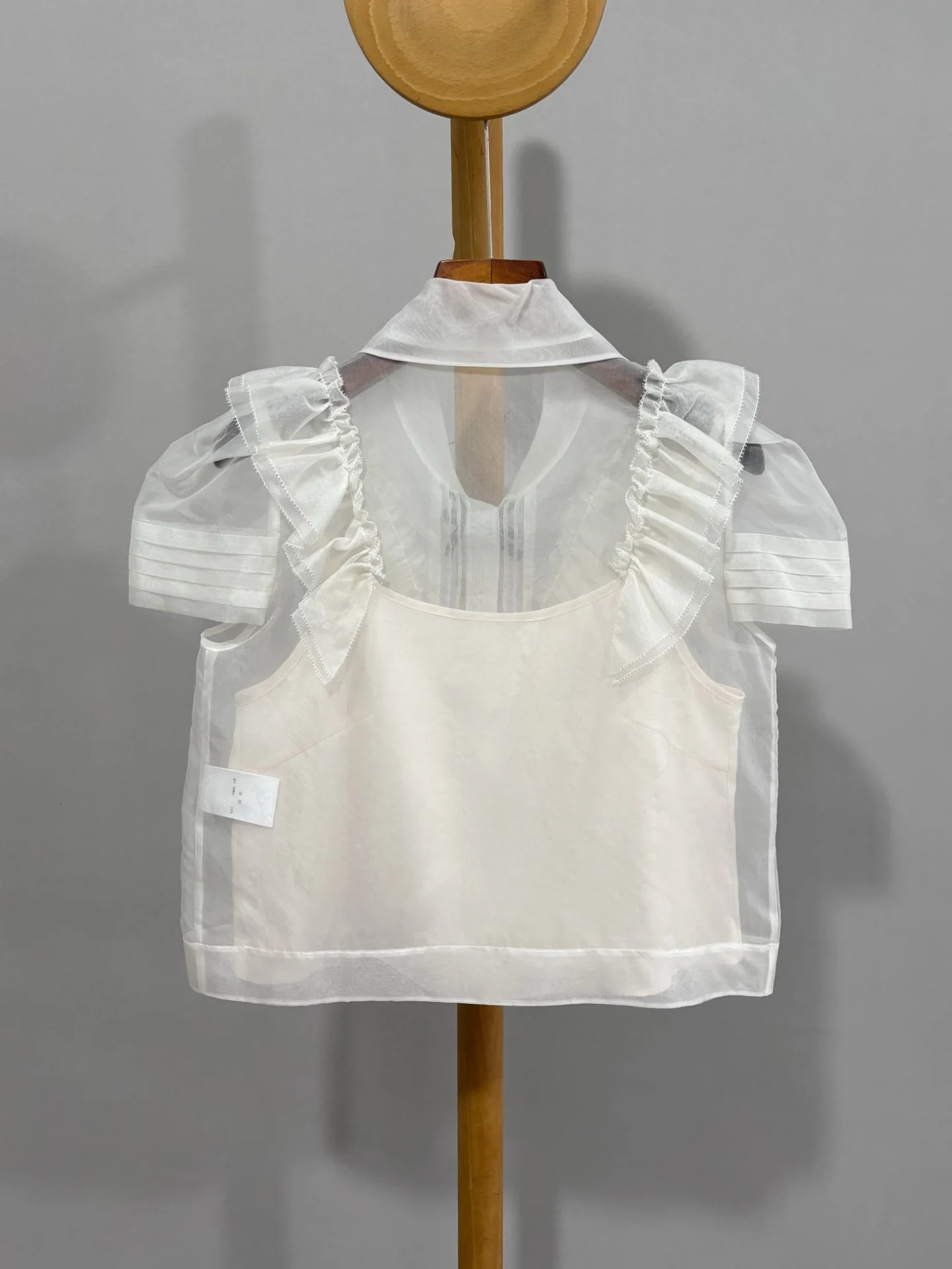 French Sweet Lady 100% Silk Bow Tie Polo Collar Short Blouse Fashoin Lady Single Breasted Short Sleeve Mesh Two Piece Set Shirt 250609