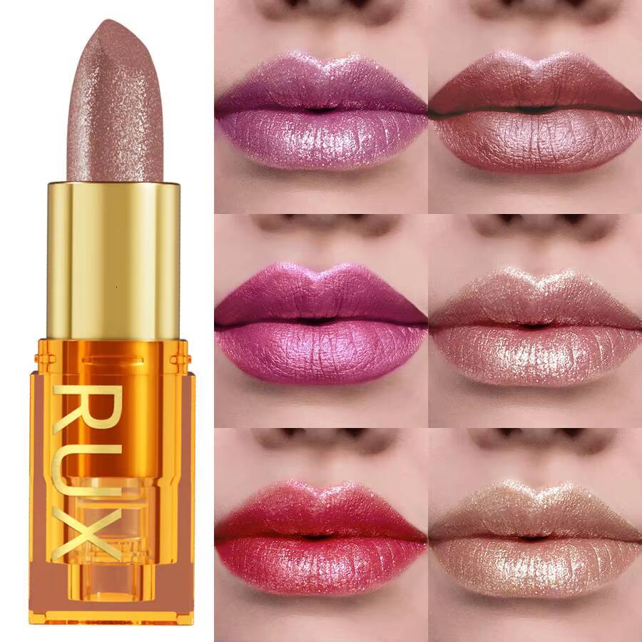 16 colors Bold& Intense Glitter Shiny Metallic Lipstick Pearlescent Tint, Long lasting Lip Makeup Gifts for Women Cosmetics happy