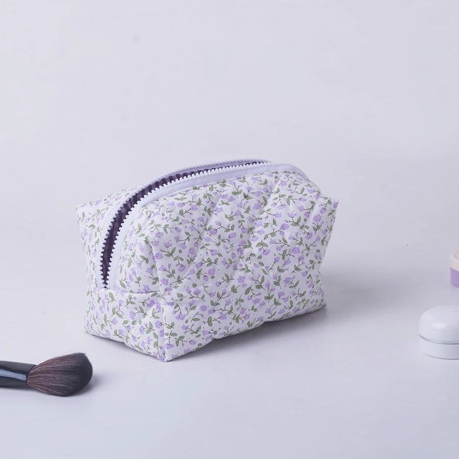 Storage Organizer Floral Puffy Quilted Makeup Bag Flower Printed Cosmetic Pouch Large Travel Accessory 250614
