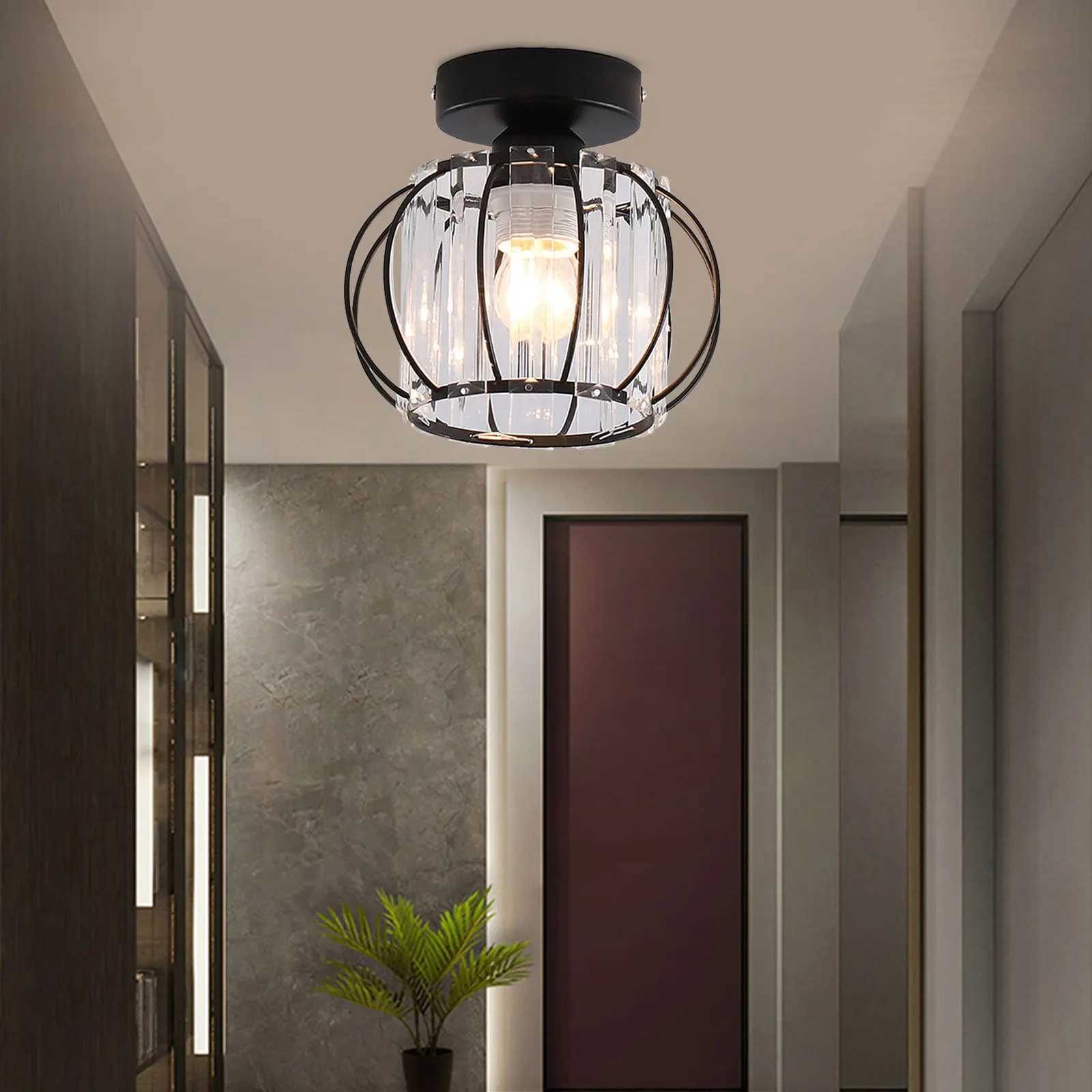 Black Modern Crystal Chandeliers Ceiling Light Flush Mount Ceilings Lamp E26 Fixtures for Bedroom Hallway Office XJ2500613