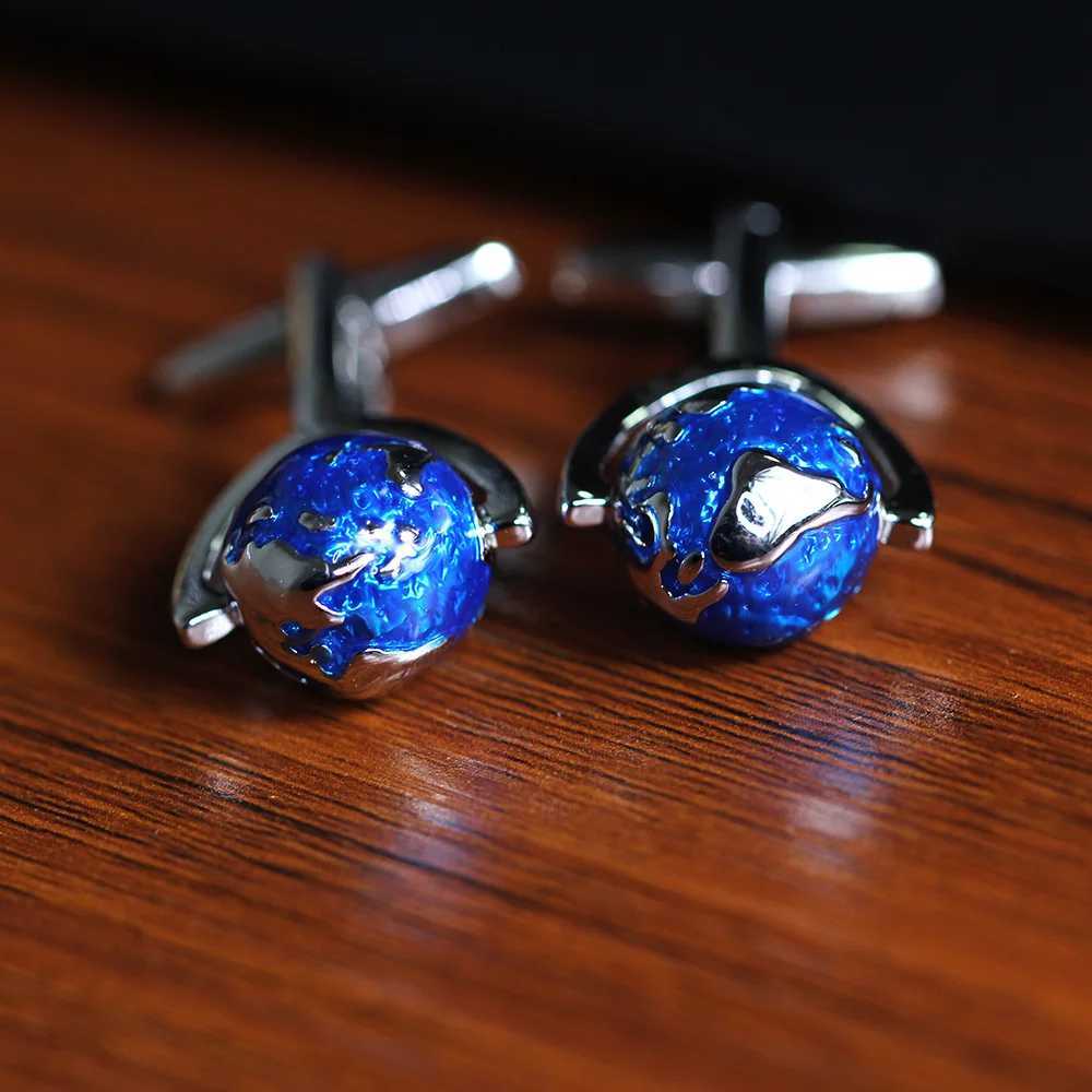 High quality blue rotatable globe mens shirt cufflink sLeeve French shirt cufflink giftXJ250614