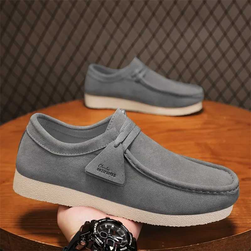 Khaki Casual Shoes For Men Suede Leather Loafers Men Platform Slip- Mens Driving Shoes Lightweight Leisure Men Shoes XJ250614