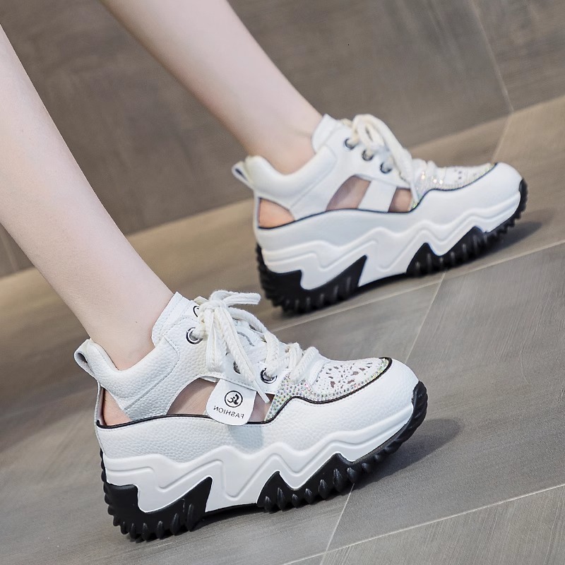 Ddmysports Openwork Sandals Women Spring Summer New Versatile Thick Sole Height Increasing Breathable Casual For Petite Sports Dad Shoes Outdoor Shoes