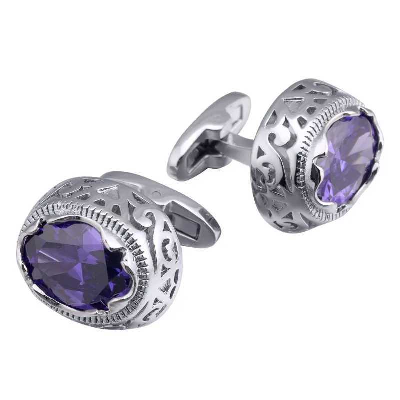 Mens High-end Hollowed Out Zircon Cufflinks Oval Pigeon Egg Gemstone French Sleeve Nail Accessories Casual Business Gifts XJ250614