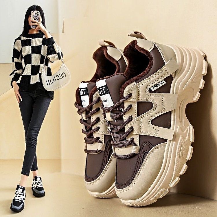 Ddmysports New Fleece Lined Women S Winter Height Increasing Thick Soled With A Soft Cushioning Feel Dad Sneakers Outdoor Shoes