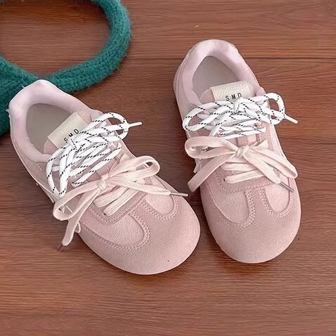 Ddmysports Cute Pink German Training For Women Spring New Two Tone Shoelaces Puff Bread Casual Agan Shoes Outdoor Shoes
