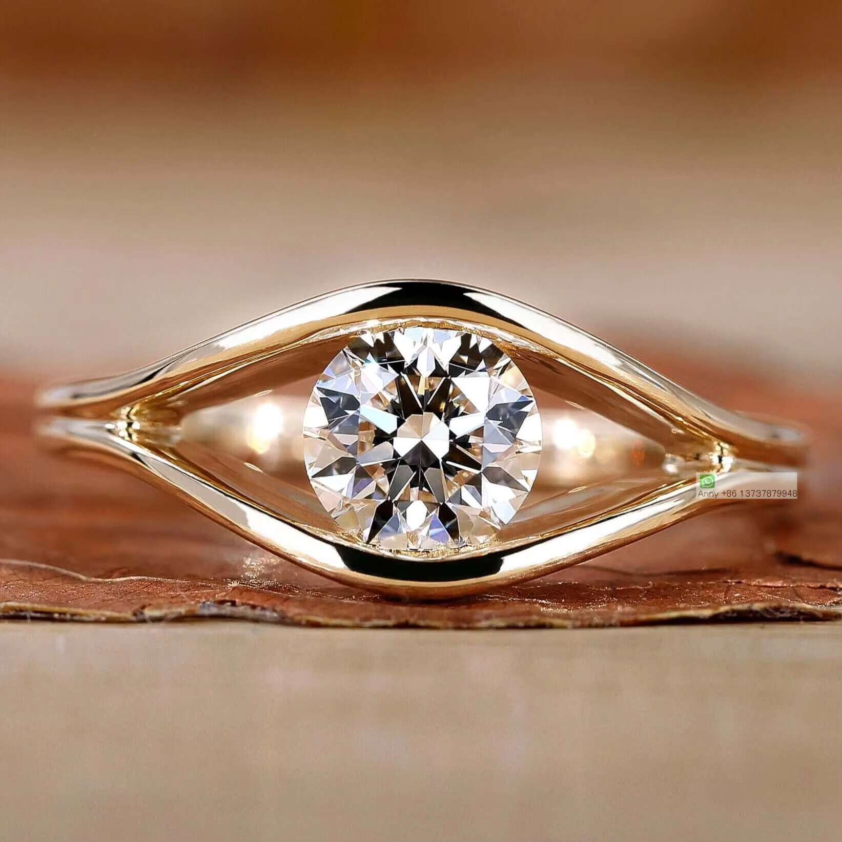 925 Silver Jewelry 14K Gold Plated Eye Shape Round Moissanite Solitaire Engagement Rings Certified Women Wedding Promise Ring