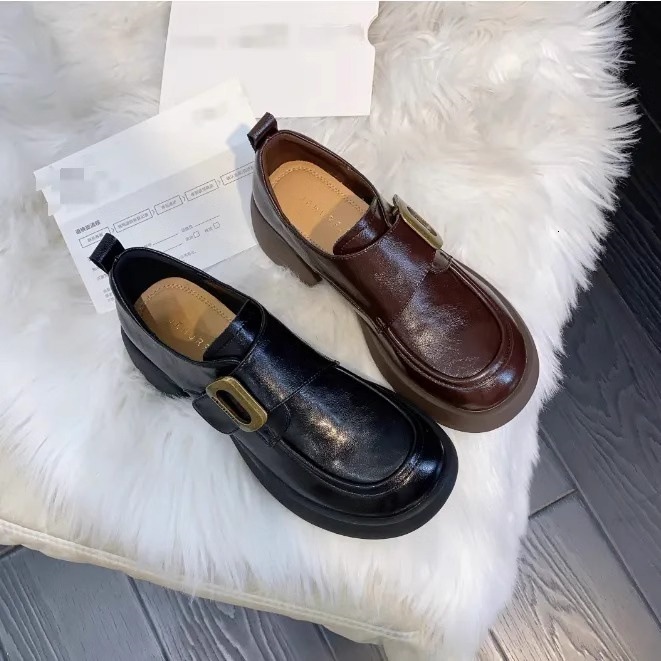 Ddmysports Autumn Magic Tape Loafers Height Increasing Thick Sole British Style Chunky Heel Leather Shoes Outdoor Shoes