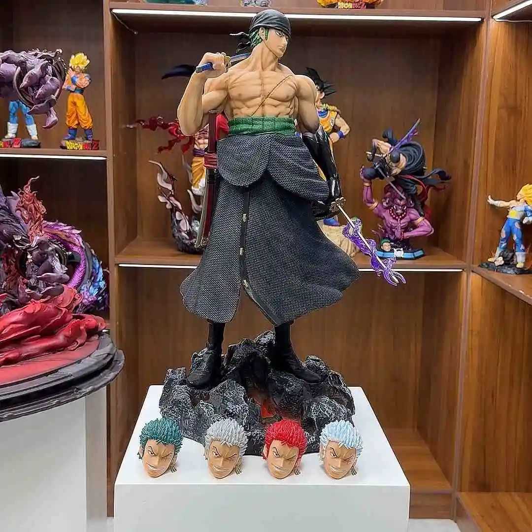 50cm One Piece Anime Carrying Knife Roronoa Zoro 5 Interchangeable Heads Collectible Statue Model Figure Ornament Adult Gifts XJ250614