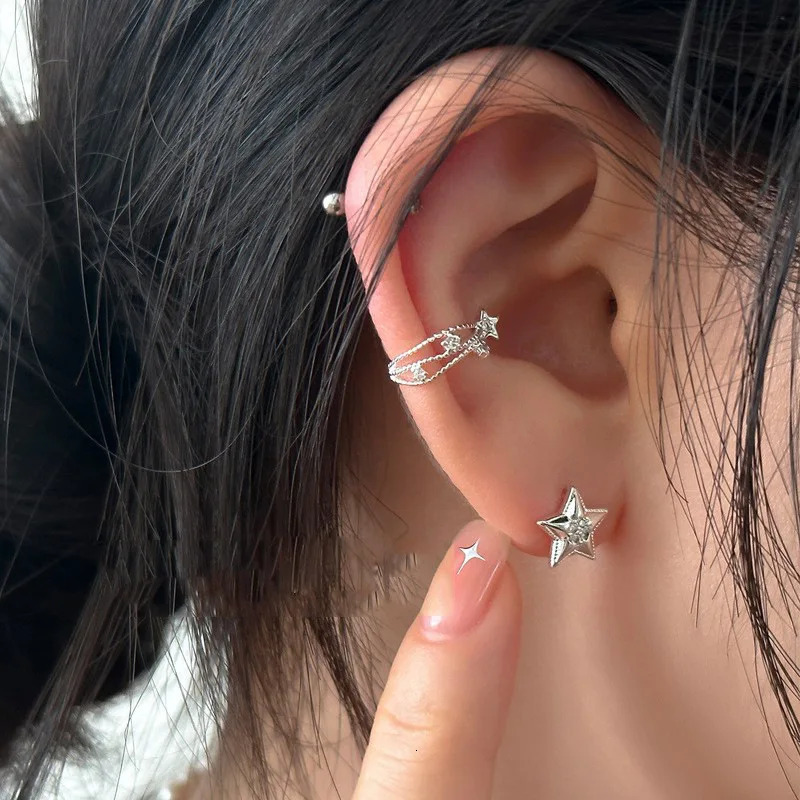 Korean Crystal Clip Earrings For Women Zircon Star Without Hole Jewelry Earrings Single Ear Bone Clip Earings Ear Cuffs 250610