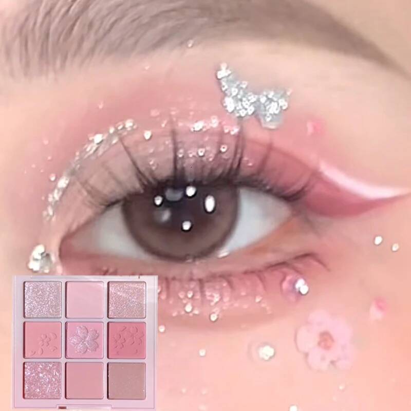 Sakura Nine-color Eyeshadow Glitter Peach Pearly Eye Shadow Nude Long Lasting Korean Charming Eyes Make Up Palette