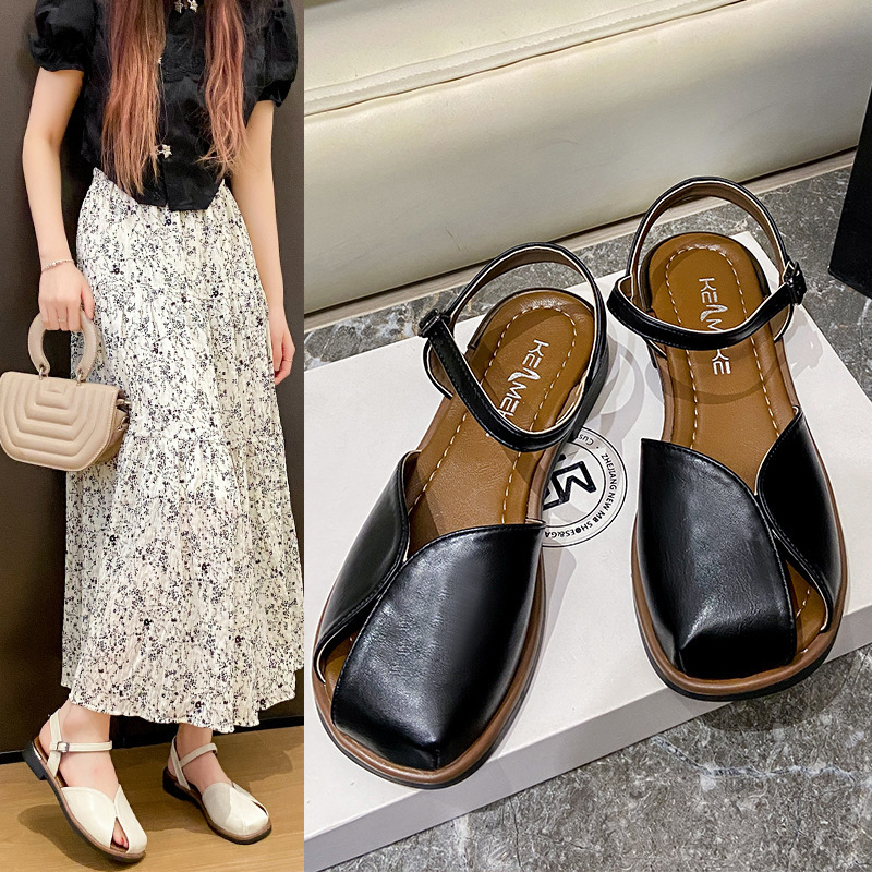 Ddmyoutdoor Korean Style Peep Toe For Women Spring Summer New Flat Strap Dress Shoes Hollow Breathable Beach Sandals Outdoor Shoes