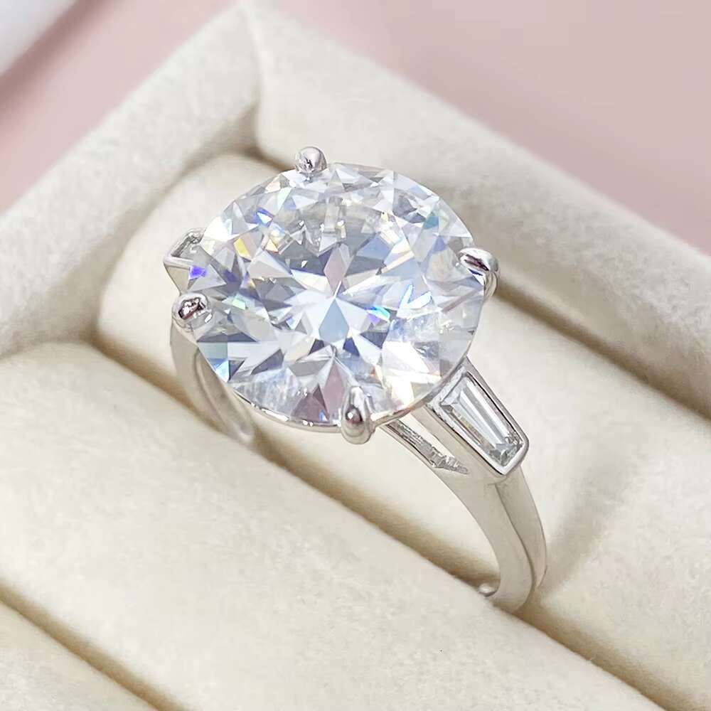 FOXI Real 925 Sterling Silver Rhodium Plated No Tarnish Round VVS D Moissanite Wedding Bands S925 Rings Fine Jewelry for Women