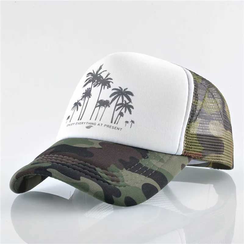 Beach Style Coconut Tree Mesh Baseball Cap Summer Outdoor Sport Trucker Caps Men Women Brand Hip Hop Snapback Gorra Casquette W250614