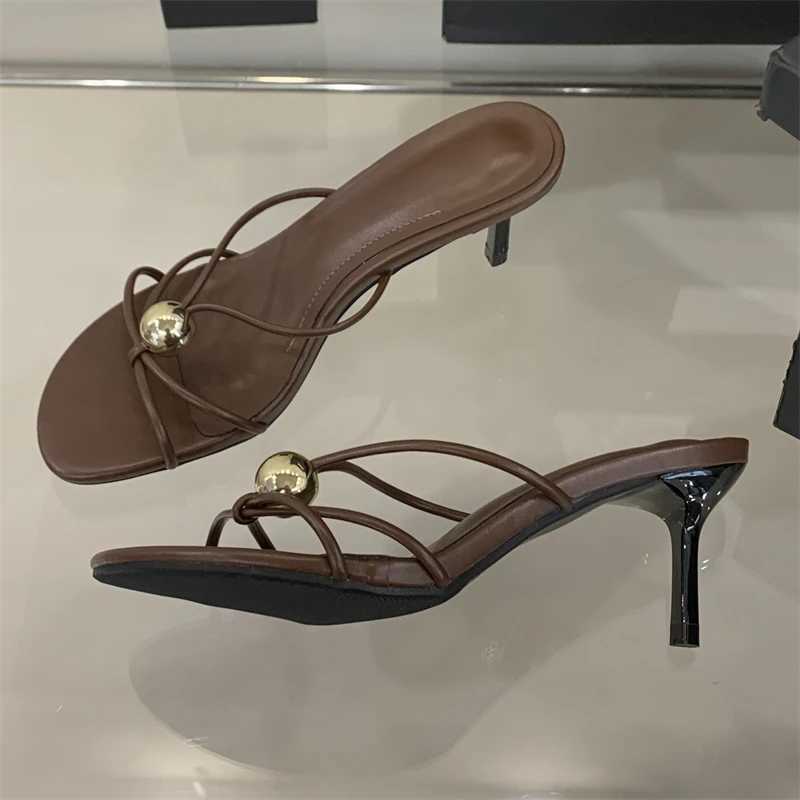 Eilyken Fashion Design Narrow Band Square Toe Slide Women Slippers Summer Thin Low Heels Party Dress Female Shoes Z250614