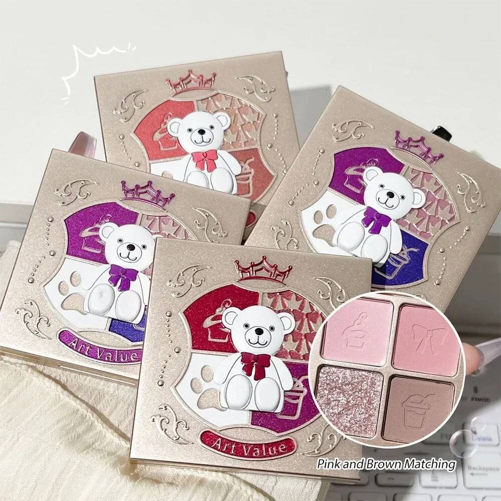 Cute Bear 4-color Eyeshadow Palette Glitter Matte Pink Brown Shimmer Waterproof Lasting Eye Shadow Highlighter Makeup Cosmetics
