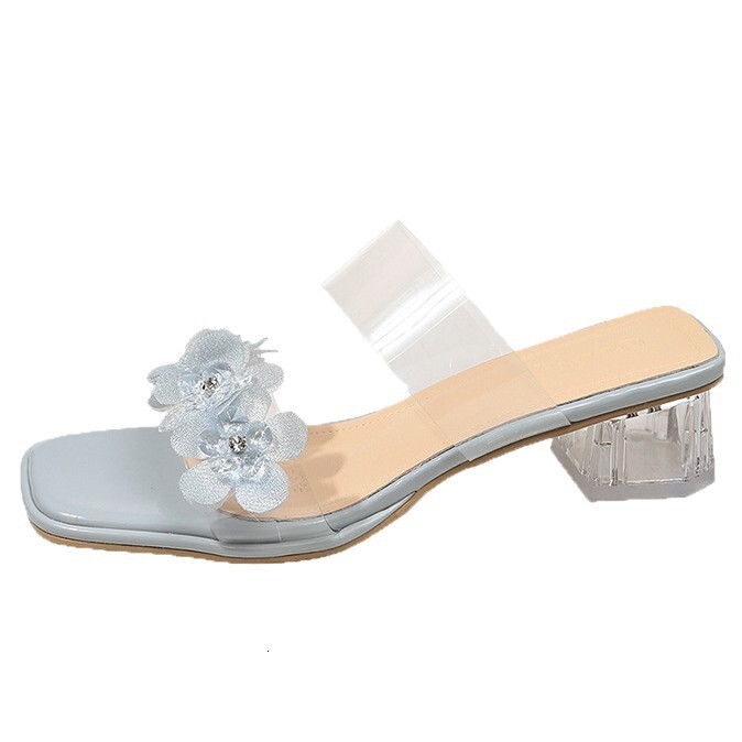 Ddmyoutdoor Summer New Ins Trendy Internet Celebrity Fashion One Strap Transparent Sandals Women High Heels Crystal Chunky Heel Slippers Outdoor Shoes