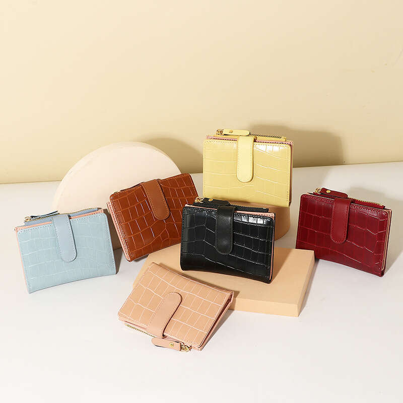 New Women's Short Wallet High-end Crocodile Pattern Solid Color Zipper Small Card Holder Coin Purse