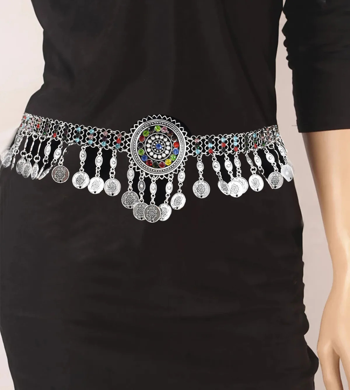 Bohemian Vintage Silver Plated Coin Tassel Waist Belly Body Chain Dance Jewelry Dress Accessories Gift 250610