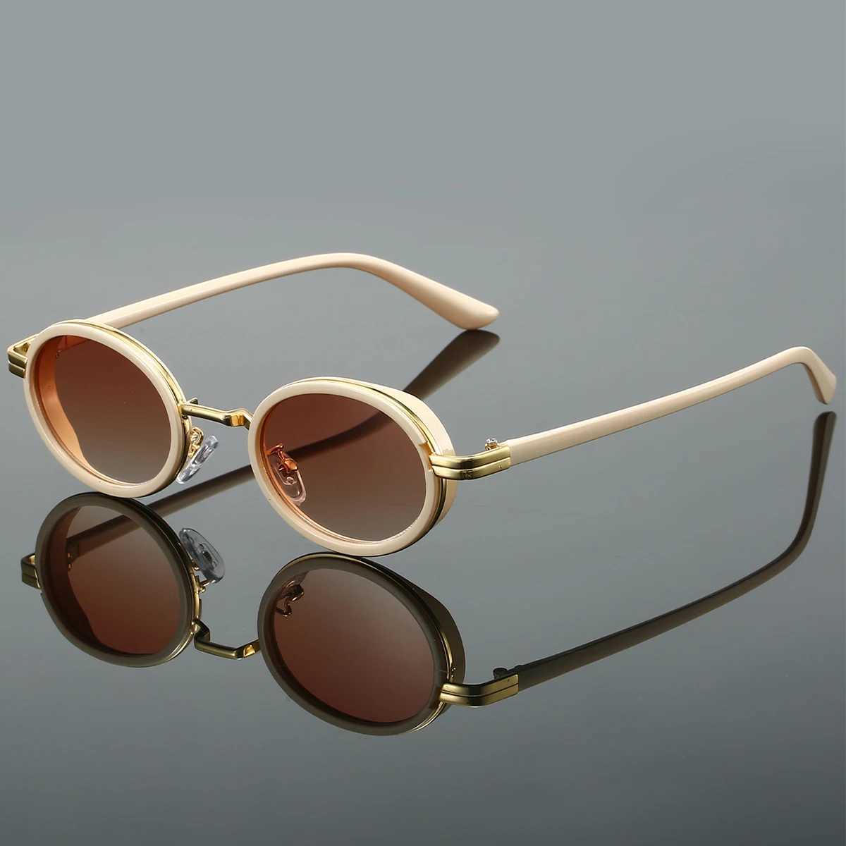 KAMMPT Vintage Punk Sunglasses 2024 New Fashion Oval Metal Gradient Sun Glasses Ins Trendy Luxury Brand Design Stylish Shades Z250614
